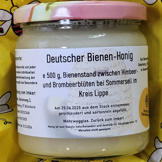 Naturreiner Bienenhonig vom Bienenstand zwischen Himbeer- und Brombeerblüten bei Sommersell im Kreis Lippe 500g
