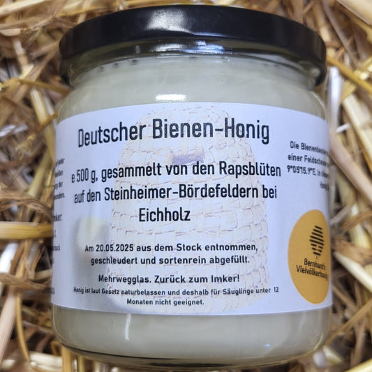 Naturreiner Bienenhonig gesammelt von den Rapsfeldern auf den Steinheimer-Bördefeldern bei Eichholz 500g