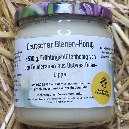 Naturreiner Frühlingsblütenhonig von den Emmerauen in Ostwestfalen Lippe 500g