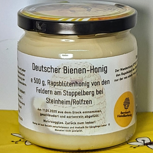 Naturreiner Rapsblütenhonig von den Feldern am Stoppelberg bei Steinheim/Rolfzen 500g